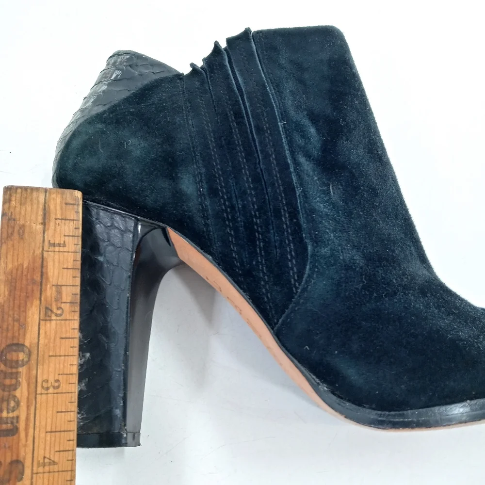 L.A.M.B. Gwen Stefani Black Suede Snake‎ Heel Ankle Boots